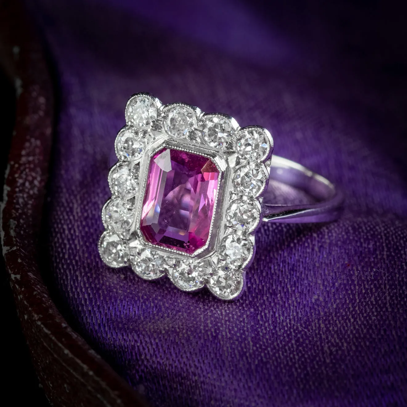 Art Deco Style Pink Sapphire Diamond Ring Platinum 1.80ct Sapphire 1.20ct Diamond