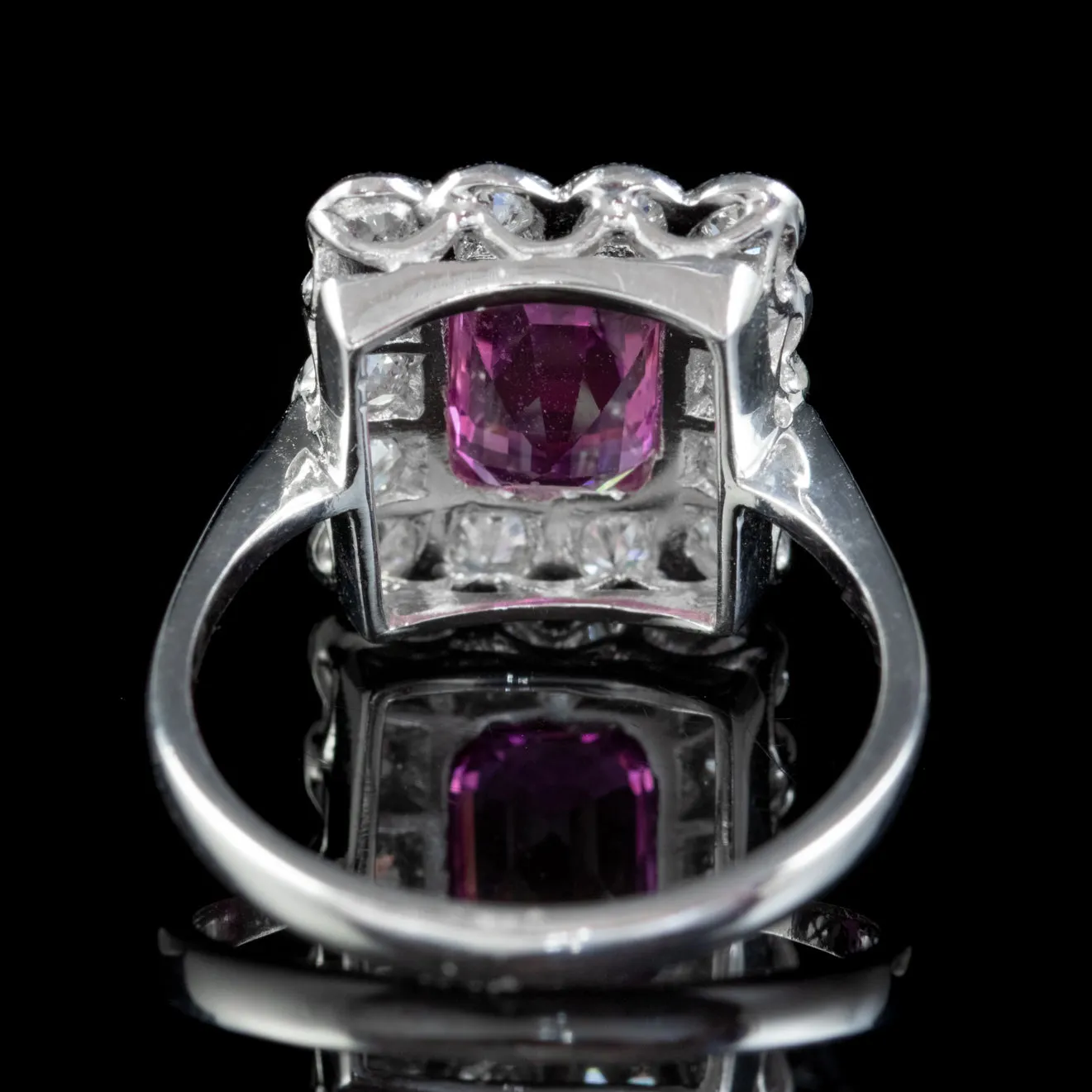 Art Deco Style Pink Sapphire Diamond Ring Platinum 1.80ct Sapphire 1.20ct Diamond