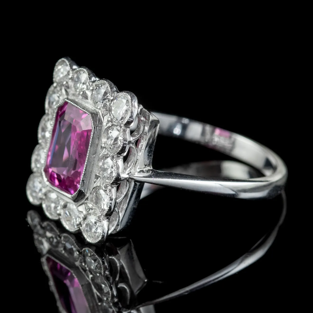 Art Deco Style Pink Sapphire Diamond Ring Platinum 1.80ct Sapphire 1.20ct Diamond