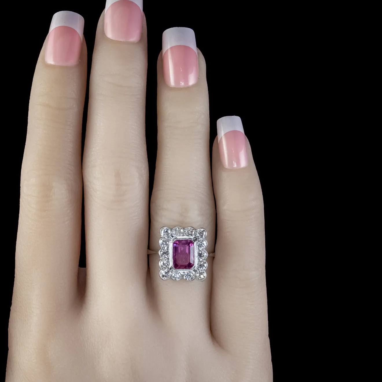 Art Deco Style Pink Sapphire Diamond Ring Platinum 1.80ct Sapphire 1.20ct Diamond