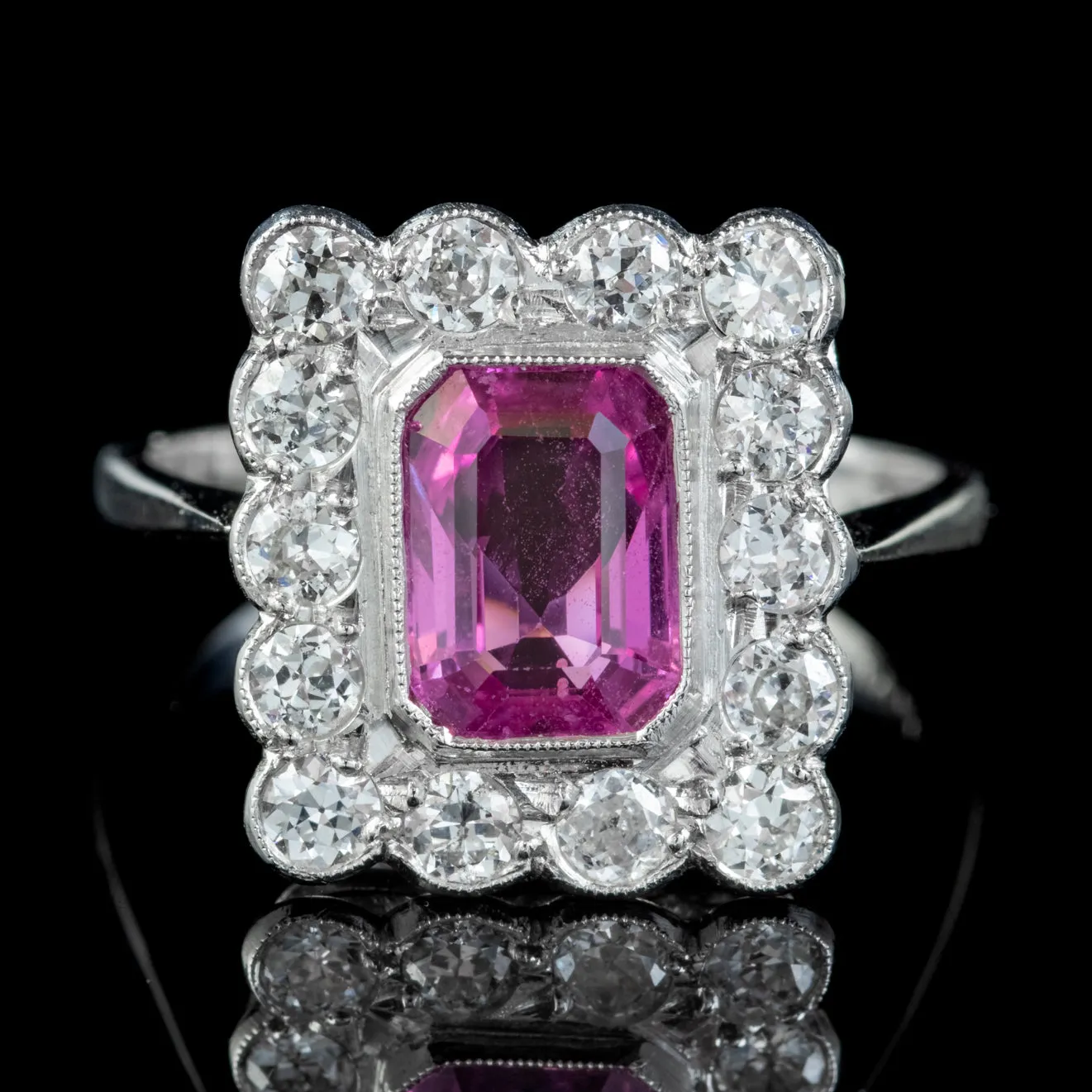 Art Deco Style Pink Sapphire Diamond Ring Platinum 1.80ct Sapphire 1.20ct Diamond