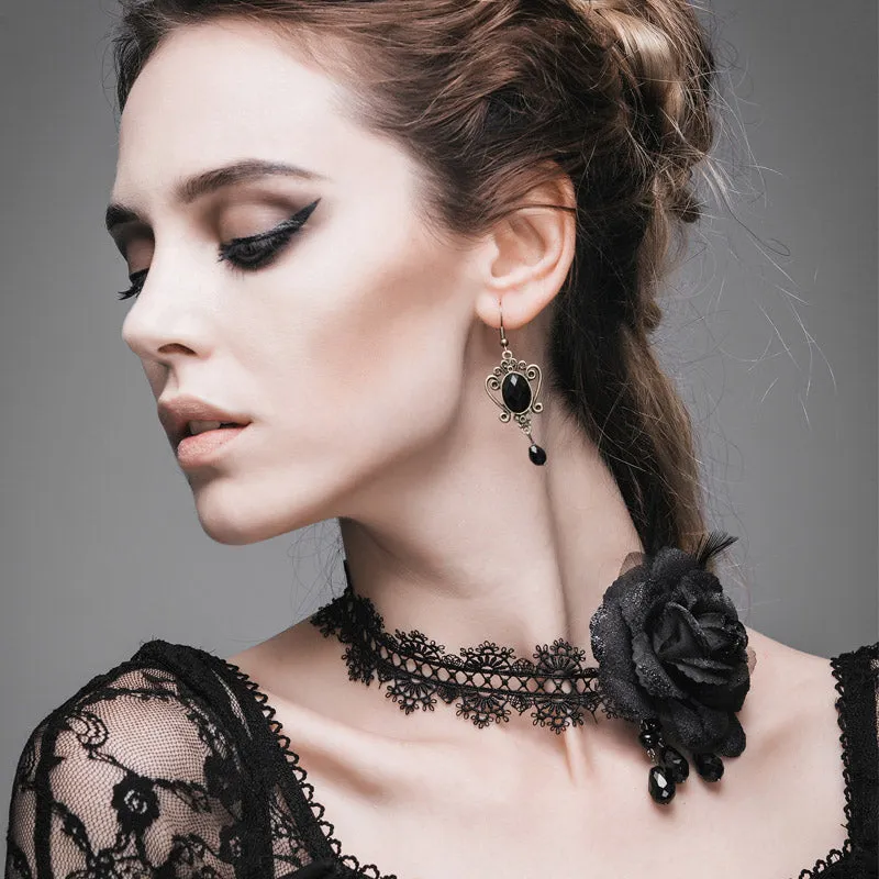 AS025 Gothic rose beaded sexy women hollow out lace necklace