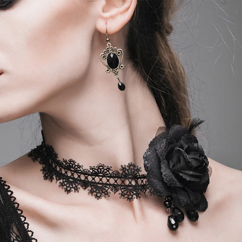 AS025 Gothic rose beaded sexy women hollow out lace necklace