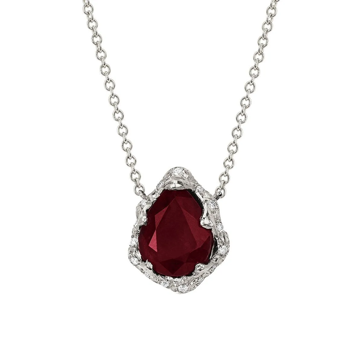 Baby Queen Water Drop Ruby Necklace with Sprinkled Diamonds