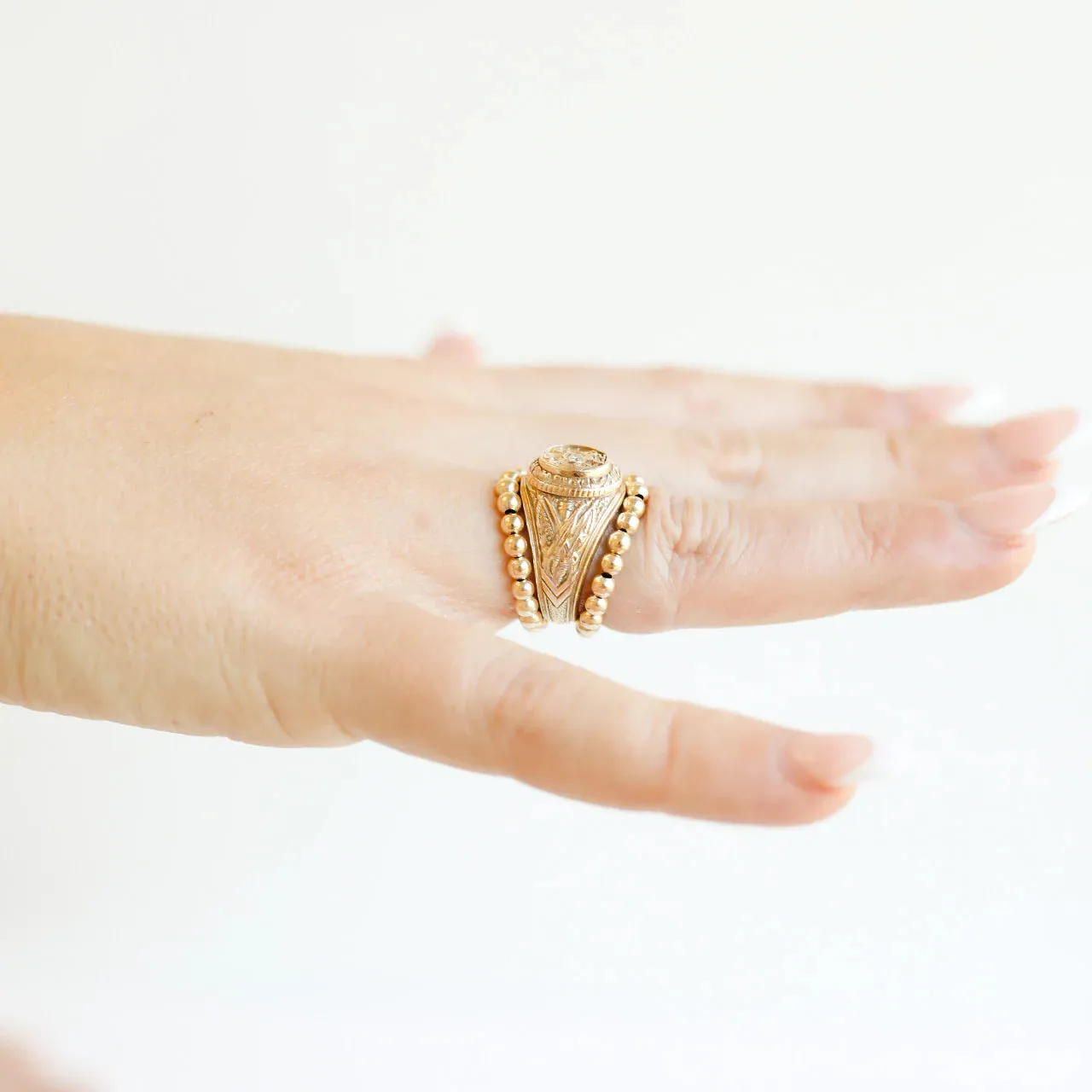 Beaded Blondes | Lauren 3MM Beaded Band Ring in Gold