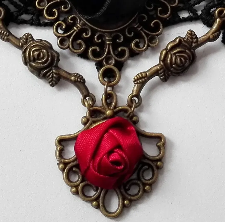 Black/Red Vintage Style Floral Choker