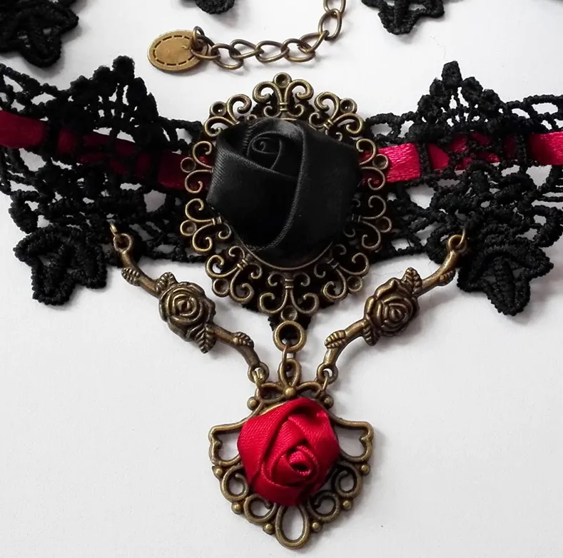 Black/Red Vintage Style Floral Choker