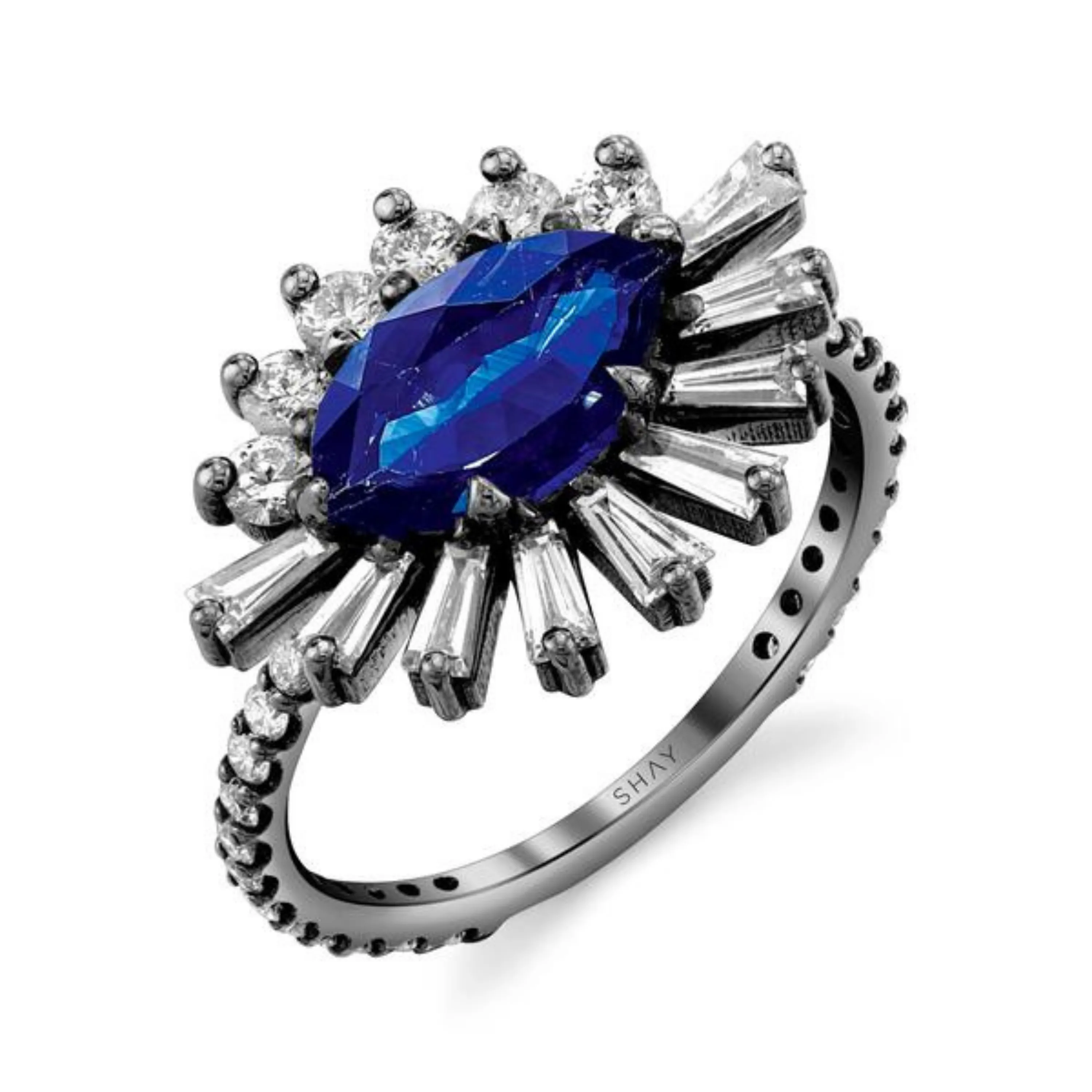 BLUE SAPPHIRE & DIAMOND EVIL EYE PINKY RING