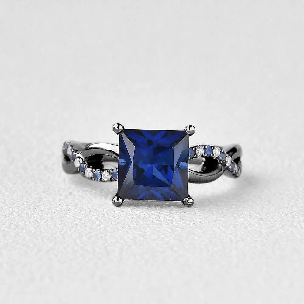 Blue Sapphire & Moissanite Retro Style Ring