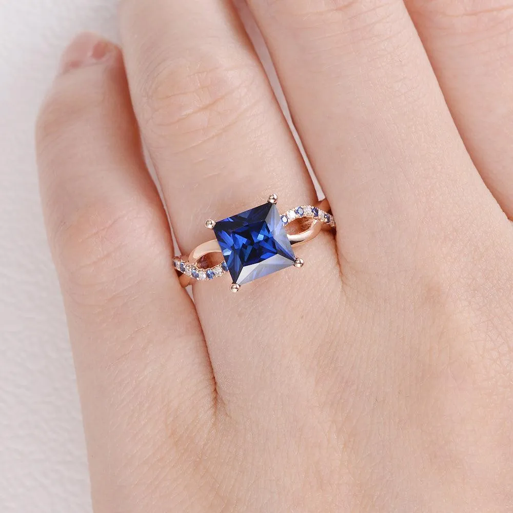 Blue Sapphire & Moissanite Retro Style Ring