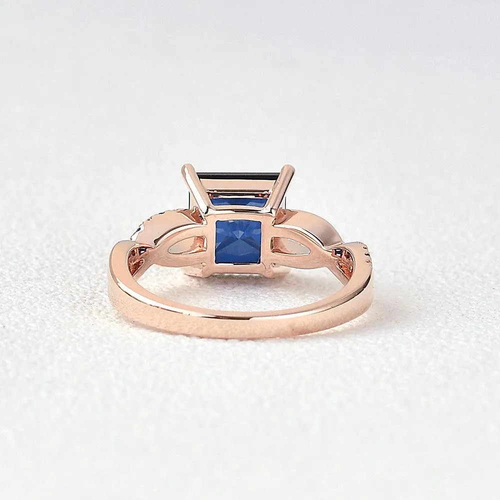 Blue Sapphire & Moissanite Retro Style Ring