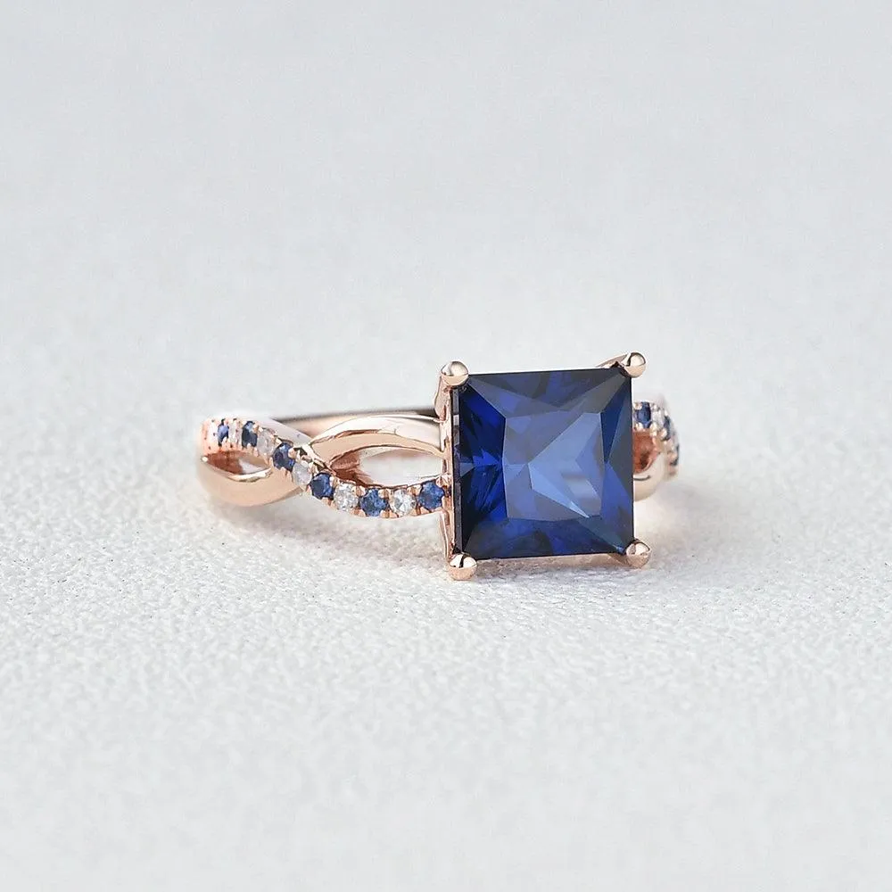 Blue Sapphire & Moissanite Retro Style Ring