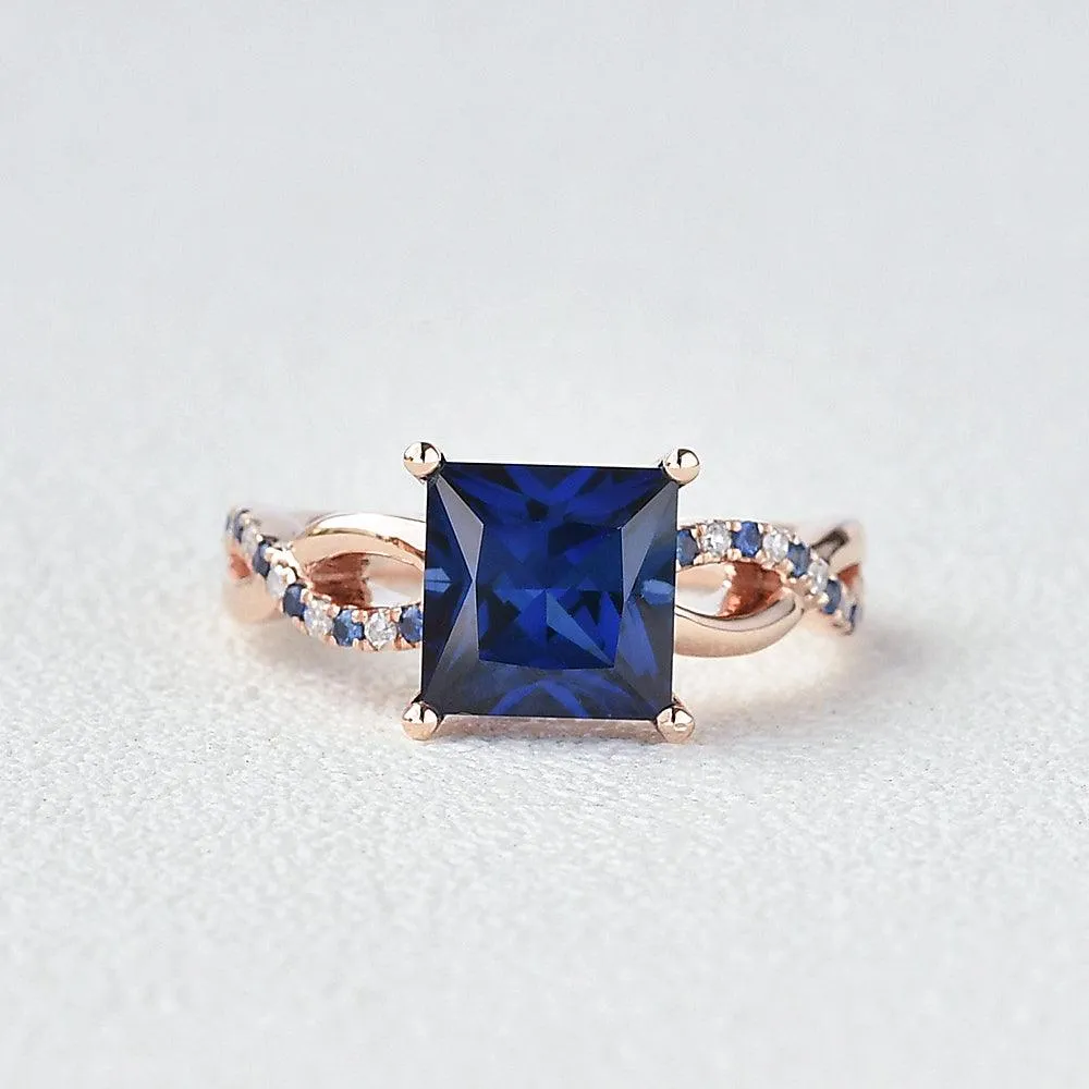 Blue Sapphire & Moissanite Retro Style Ring