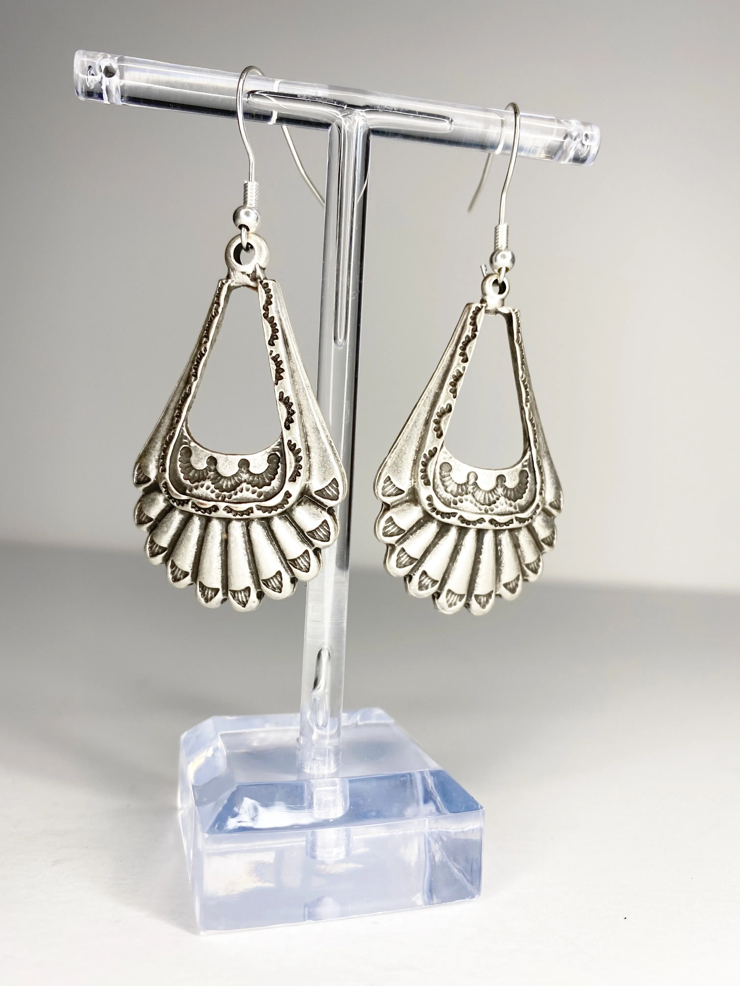 Boho drop charm silver earrings, Sterling silver jewelry