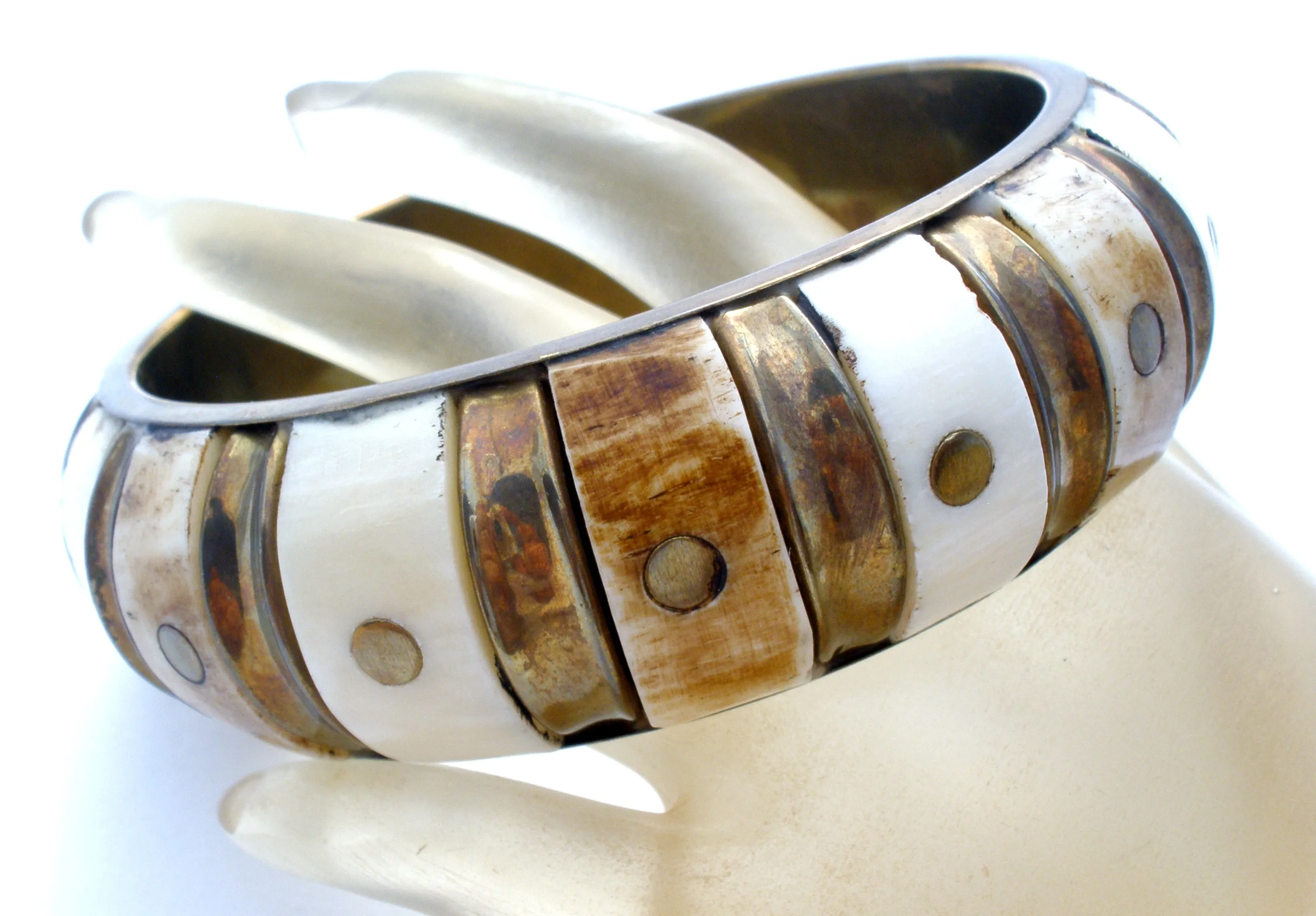 Brass Bangle Bracelet Wide Vintage