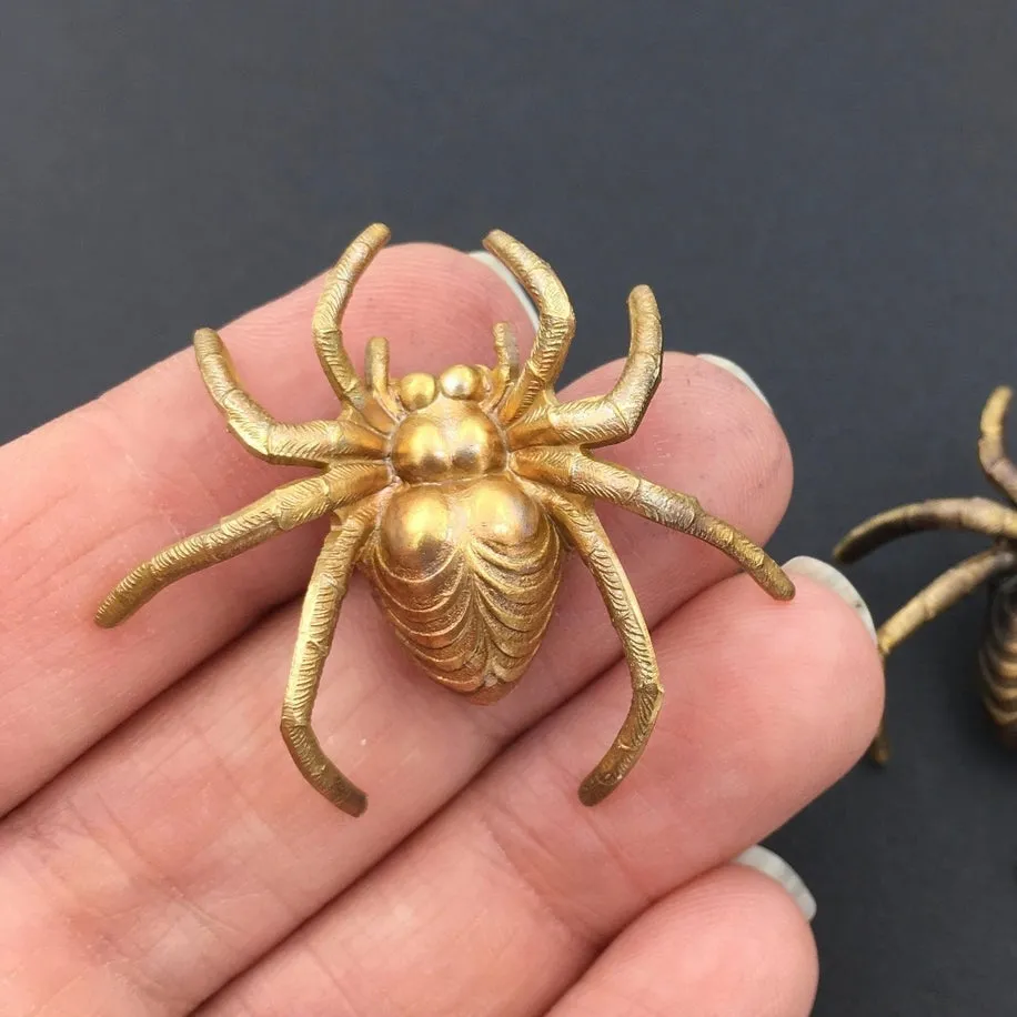 Brass Spider Brooch in Gold by Metal Cloth & Wood