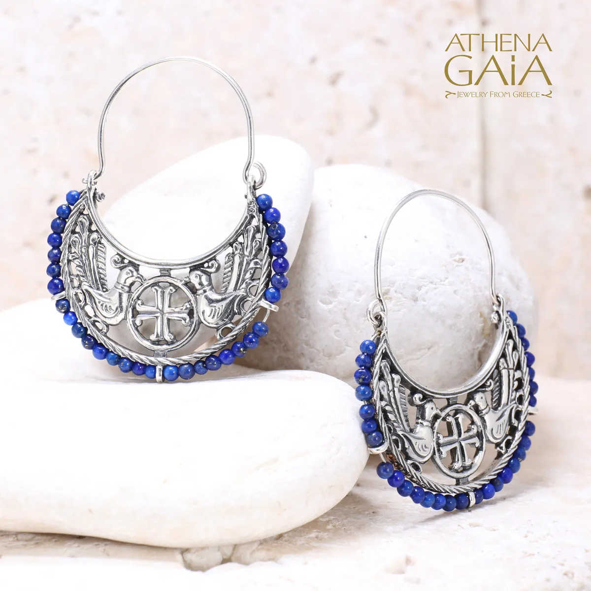 Byzantine Dove Beaded Hoop Earrings