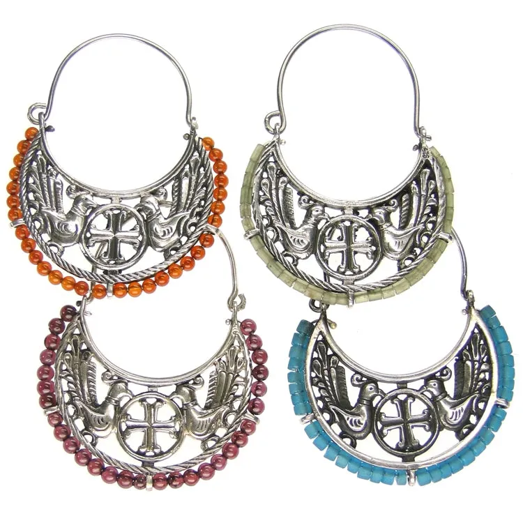 Byzantine Dove Beaded Hoop Earrings