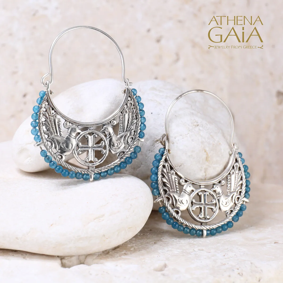 Byzantine Dove Beaded Hoop Earrings