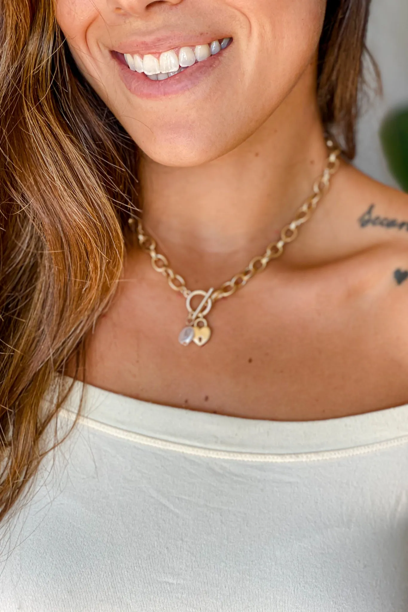 Chain Necklace with Heart Lock Detail