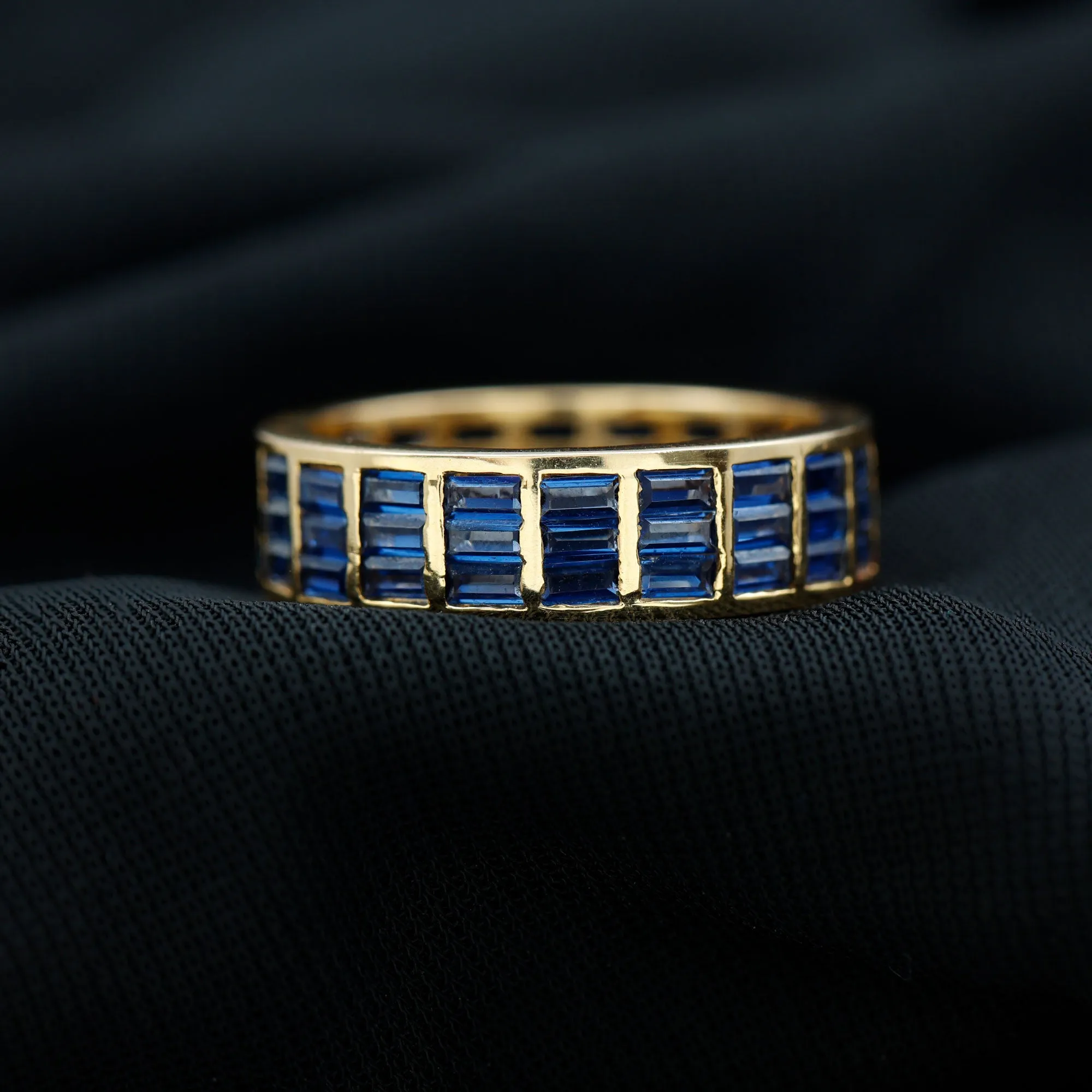 Channel Set Lab Grown Blue Sapphire Wide Eternity Band Ring