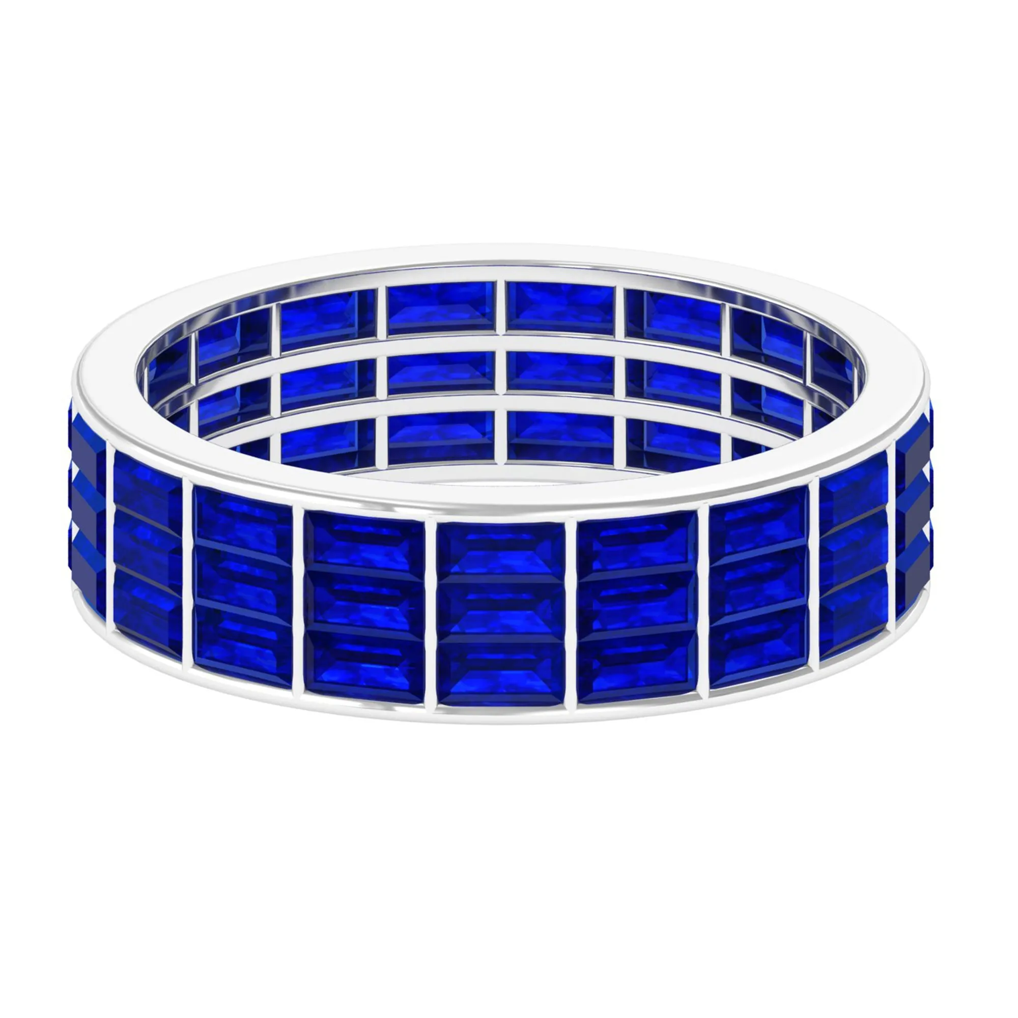 Channel Set Lab Grown Blue Sapphire Wide Eternity Band Ring