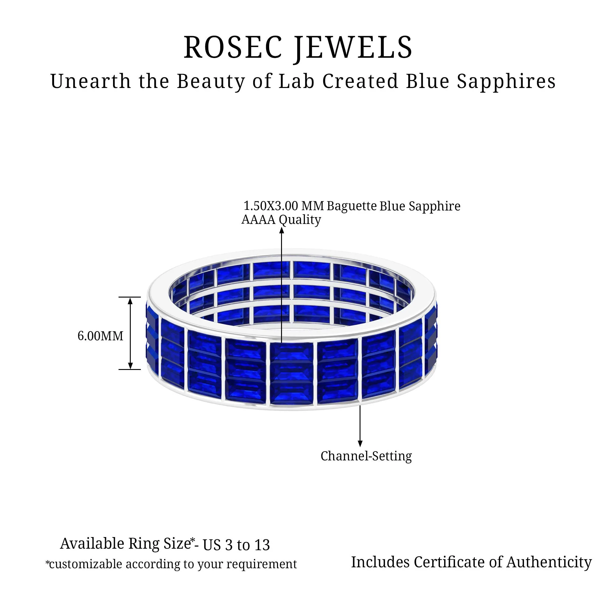 Channel Set Lab Grown Blue Sapphire Wide Eternity Band Ring