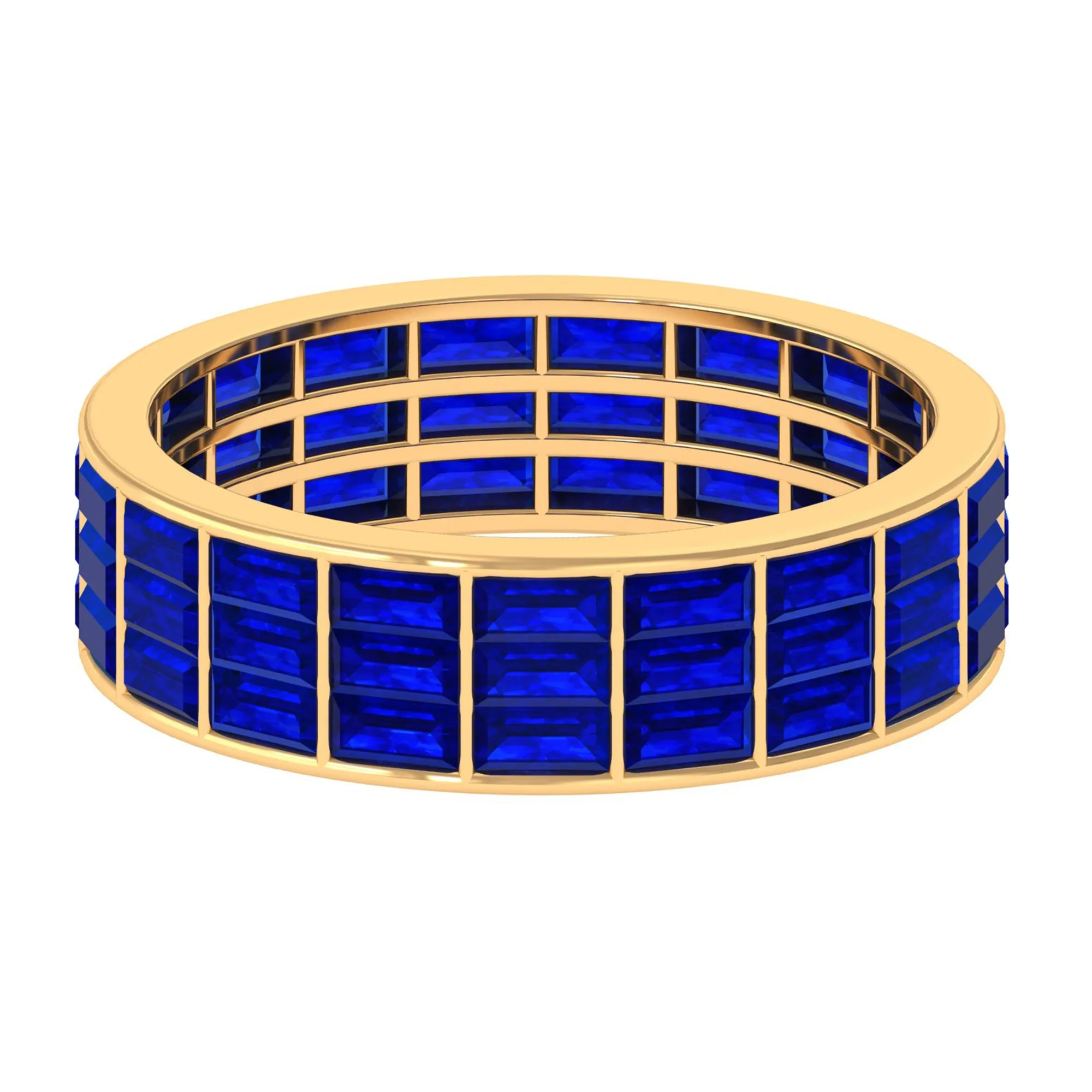 Channel Set Lab Grown Blue Sapphire Wide Eternity Band Ring