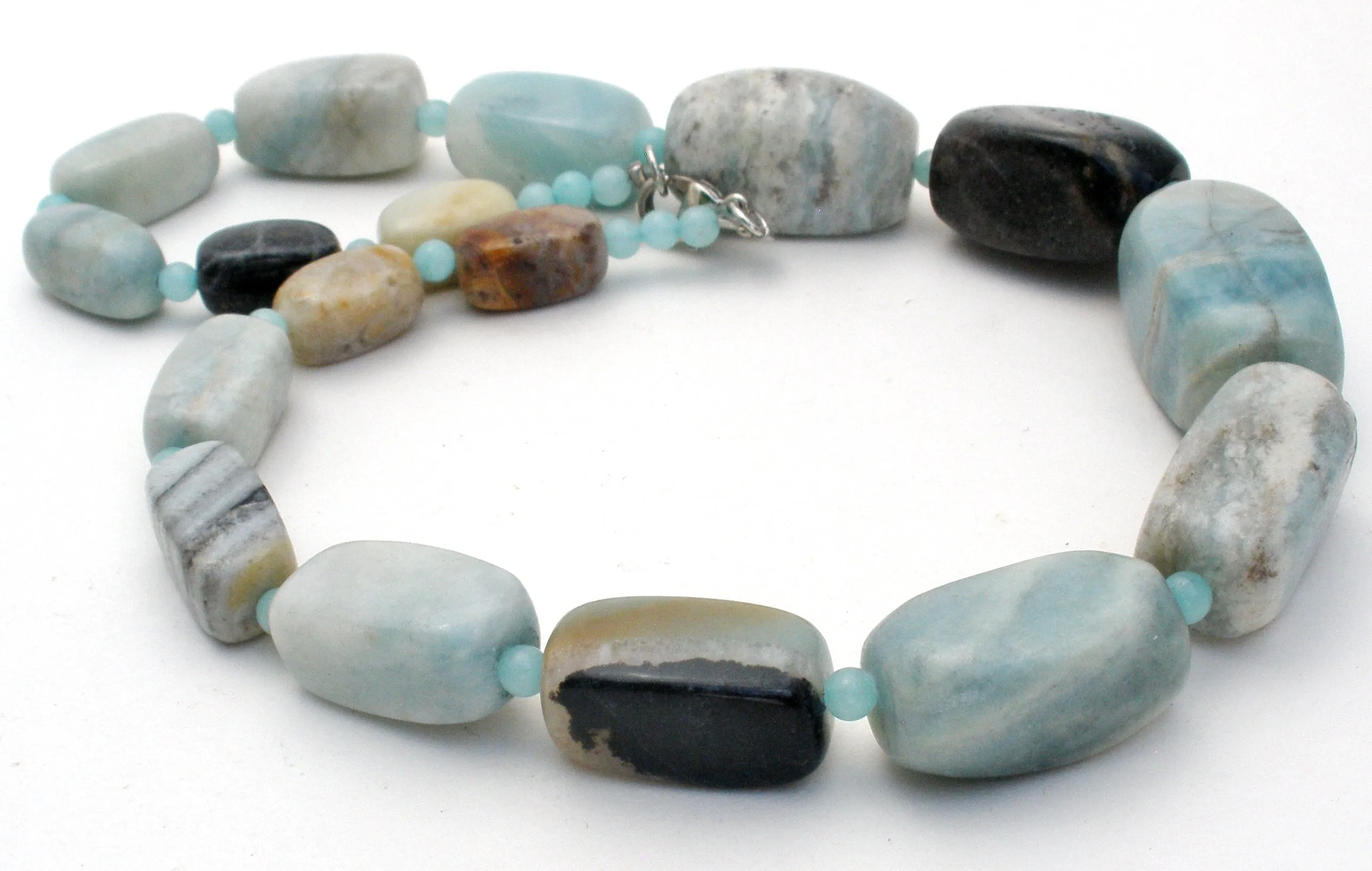 Chunky Blue Lace Agate Bead Necklace 19"