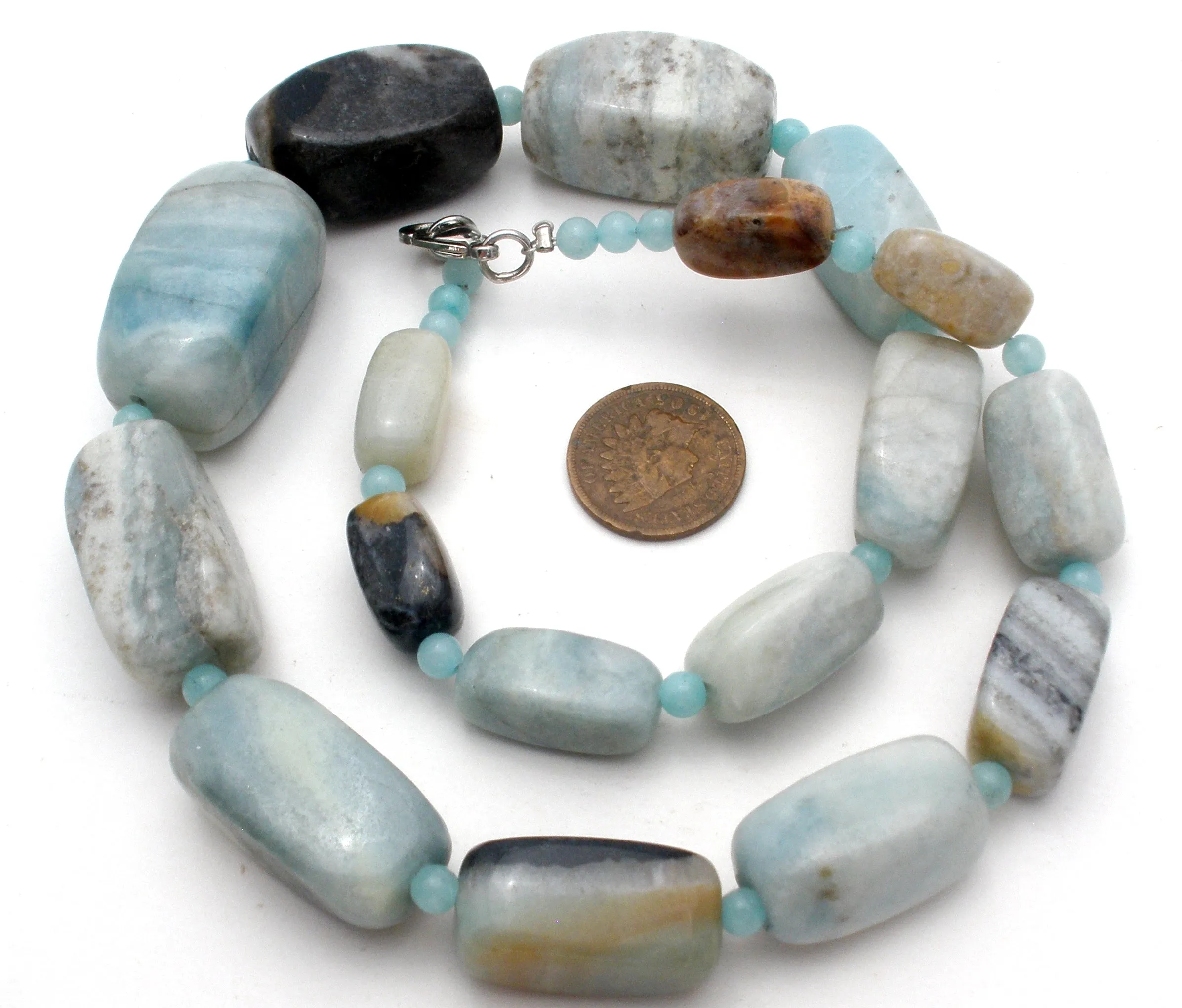 Chunky Blue Lace Agate Bead Necklace 19"