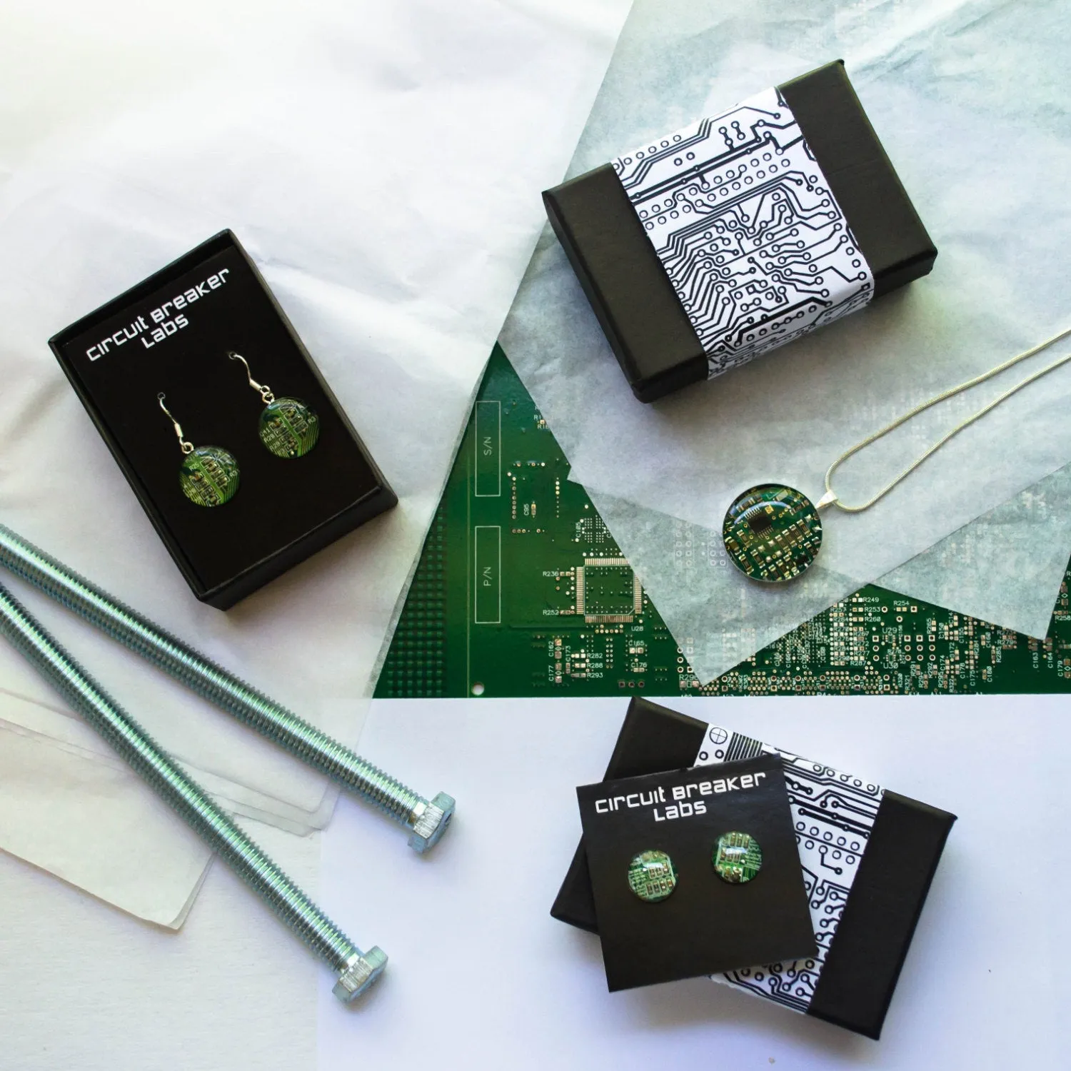 Circuit Board Sterling Silver Post Earrings