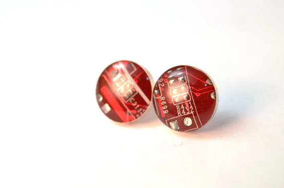 Circuit Board Sterling Silver Post Earrings