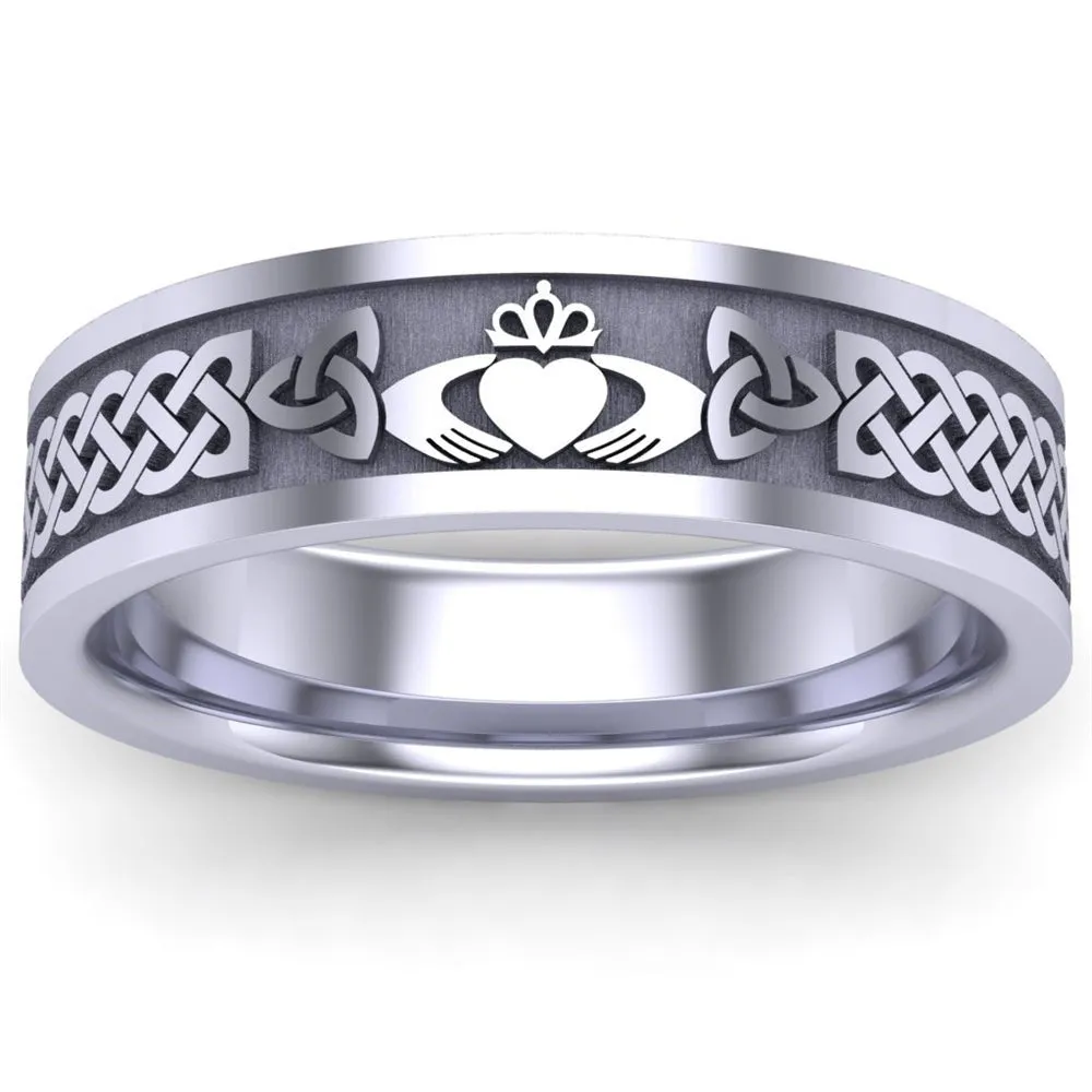 Claddagh Wedding Ring UCL1-14W6MFLAT - 14K White Gold