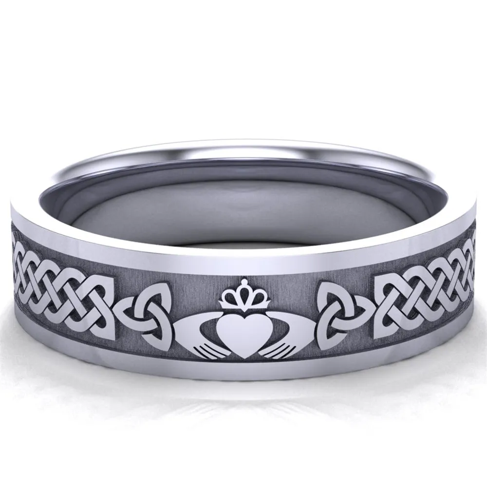 Claddagh Wedding Ring UCL1-14W6MFLAT - 14K White Gold