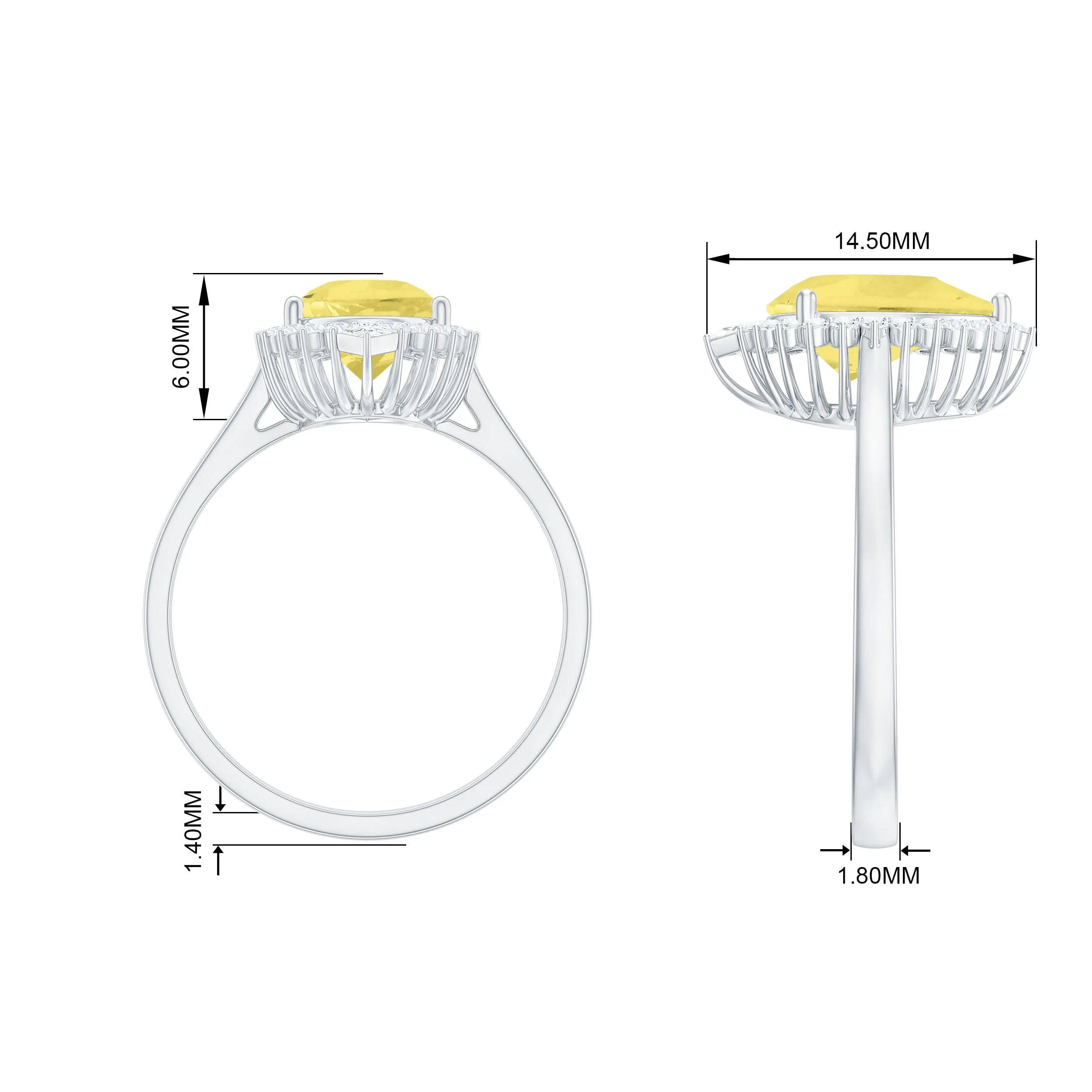 Cocktail Halo Ring with Created Yellow Sapphire and Diamond