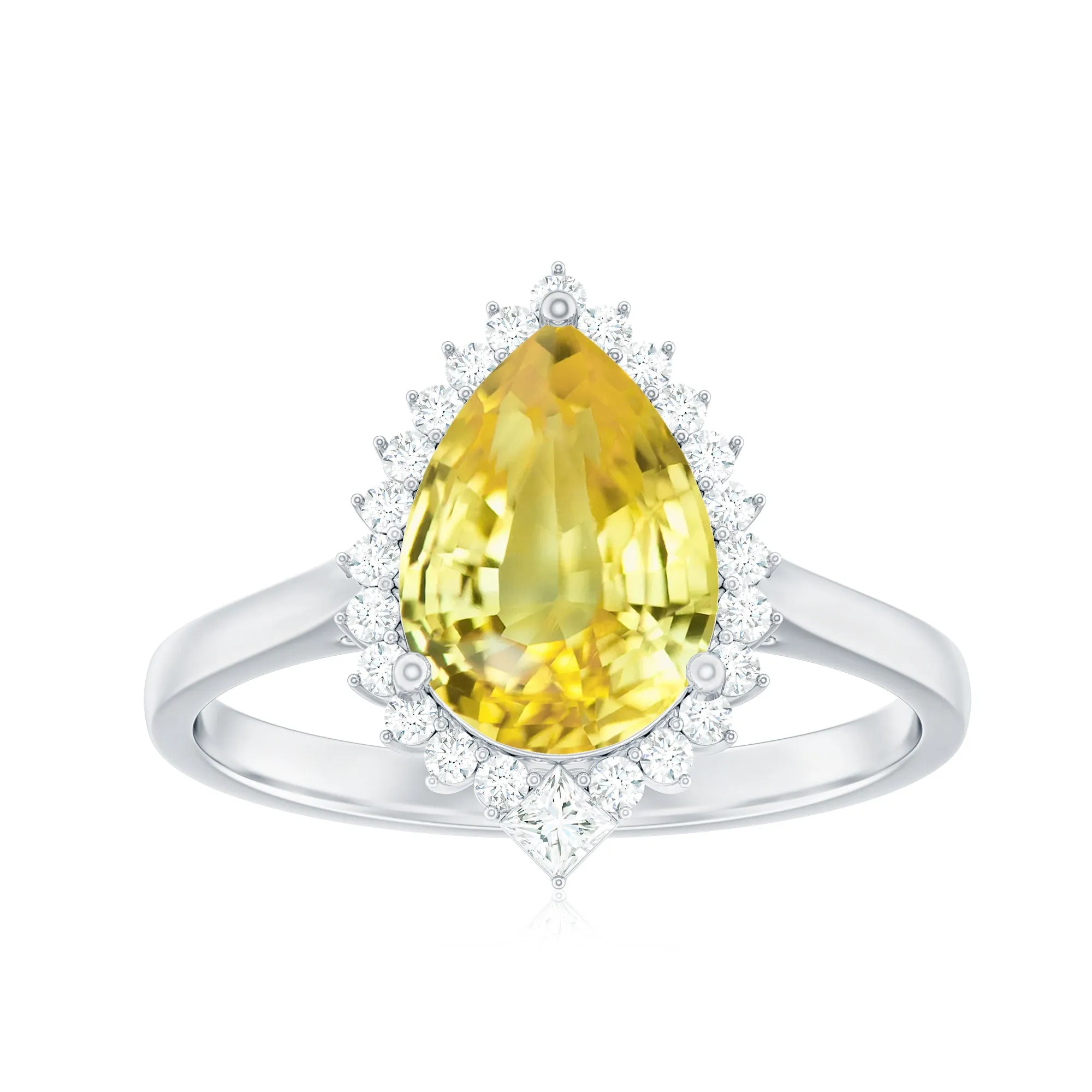 Cocktail Halo Ring with Created Yellow Sapphire and Diamond