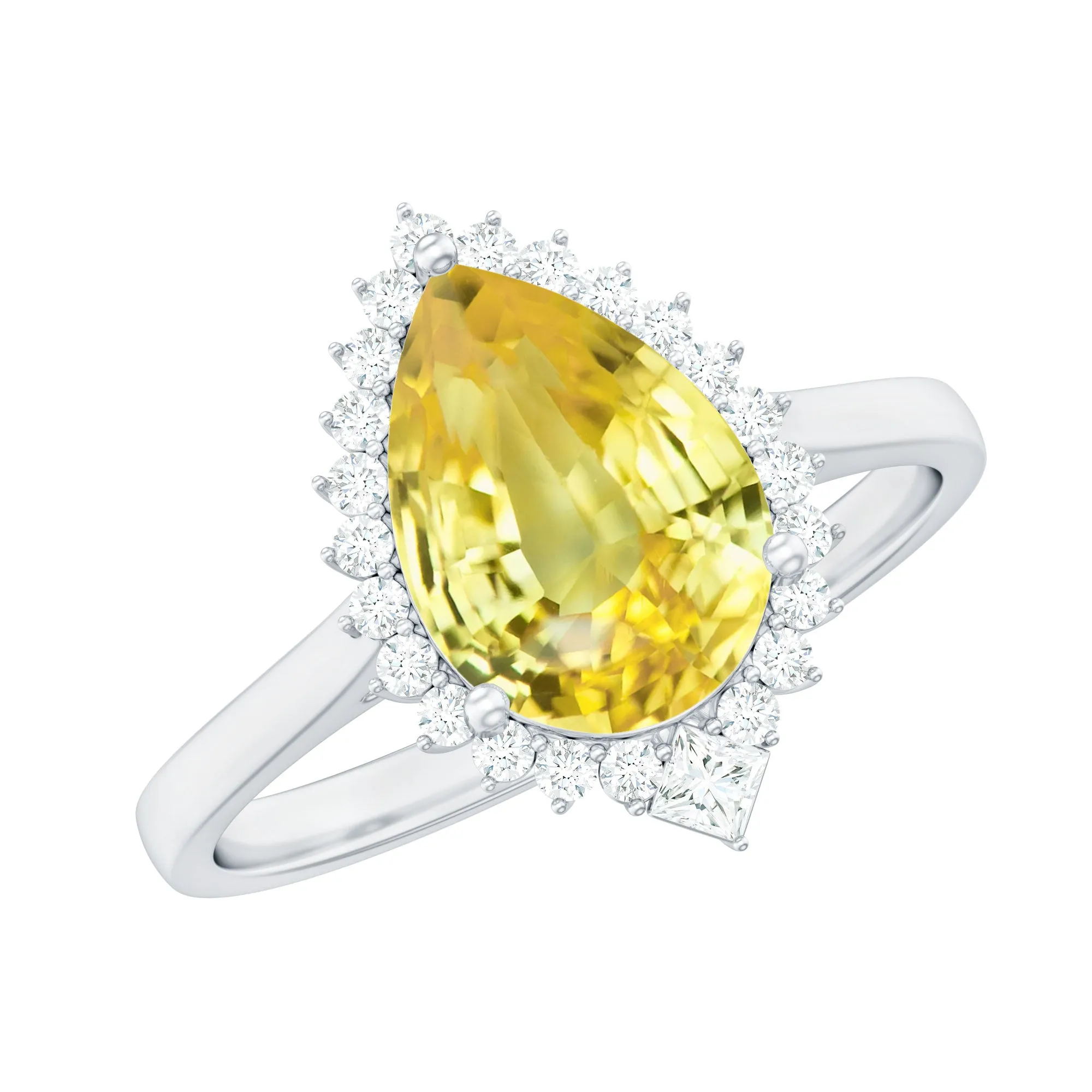 Cocktail Halo Ring with Created Yellow Sapphire and Diamond