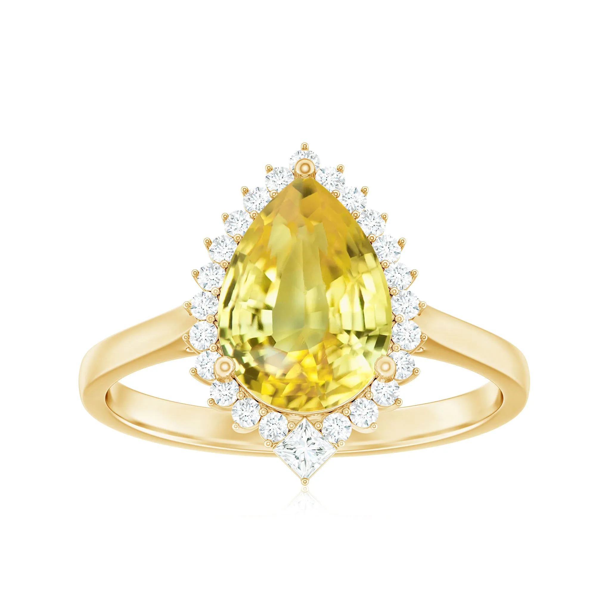 Cocktail Halo Ring with Created Yellow Sapphire and Diamond