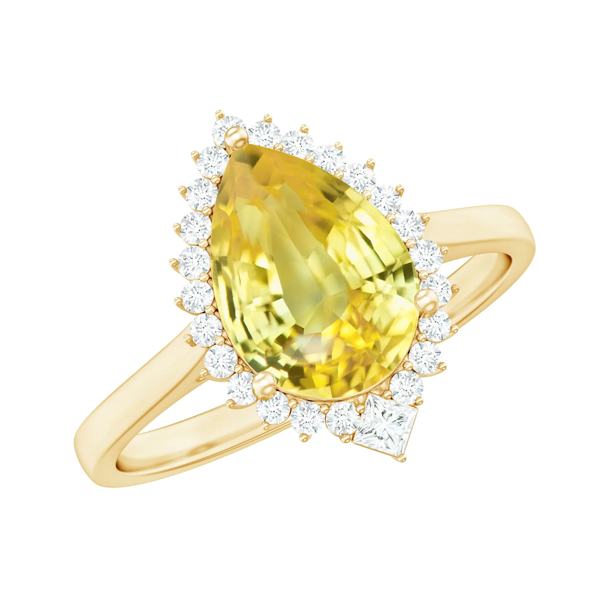 Cocktail Halo Ring with Created Yellow Sapphire and Diamond