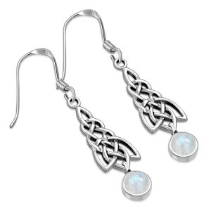 Dangle Rainbow Moonstone Celtic Silver Earrings