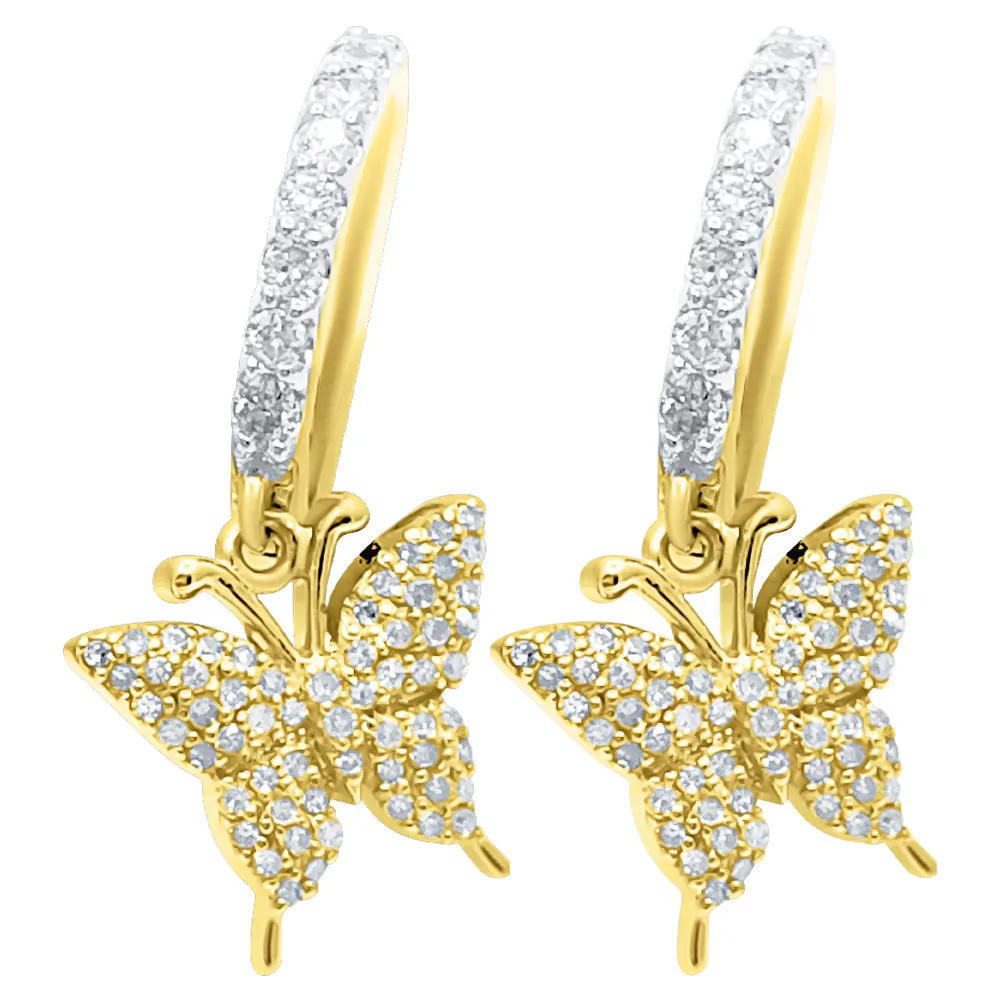 Dangling Butterfly Hoop Diamond Earrings .40cttw 10K Yellow Gold