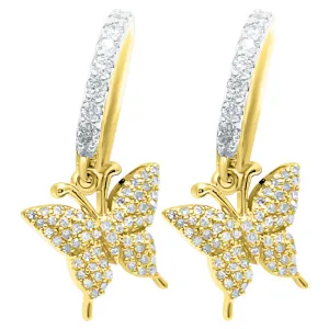 Dangling Butterfly Hoop Diamond Earrings .40cttw 10K Yellow Gold