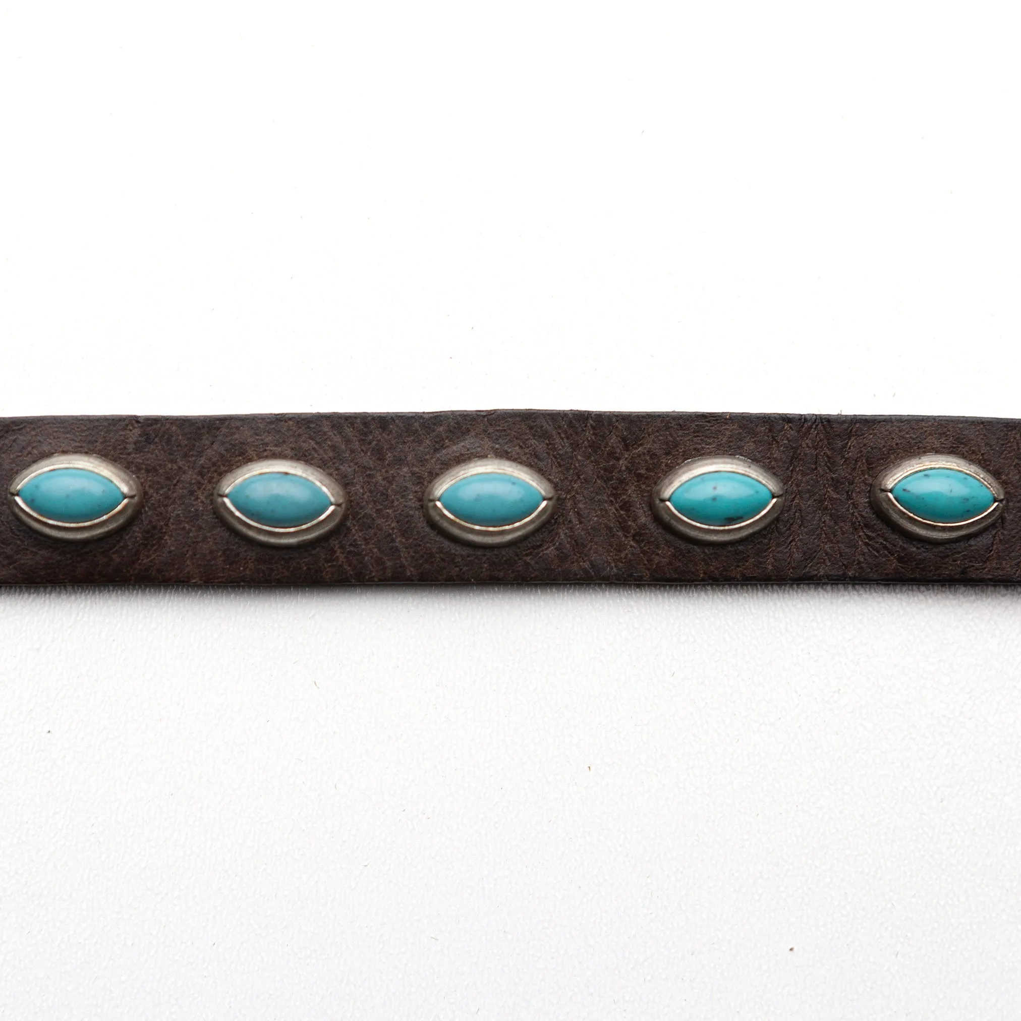 Dark Leather & Turqoise Ovals Bracelet