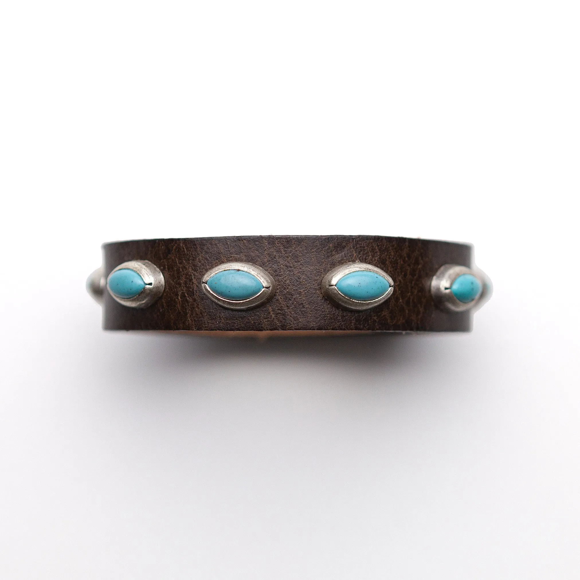 Dark Leather & Turqoise Ovals Bracelet