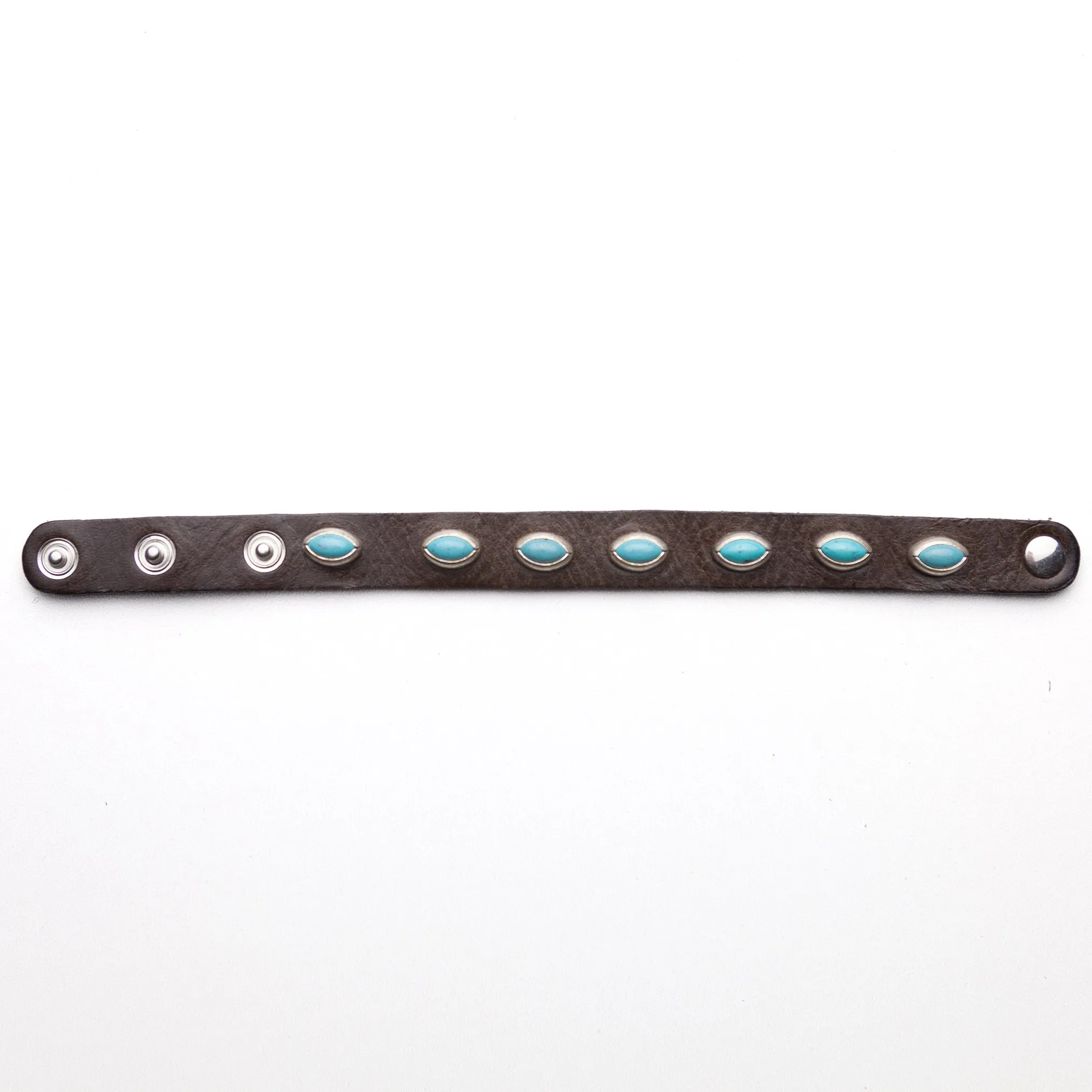 Dark Leather & Turqoise Ovals Bracelet