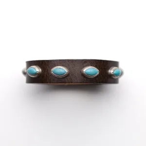 Dark Leather & Turqoise Ovals Bracelet