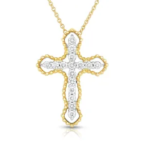 Diamond Cross Necklace in Beaded Frame