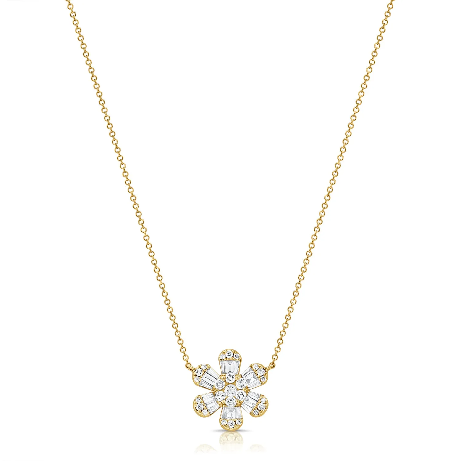 Diamond Flower Pendant Necklace in Yellow Gold