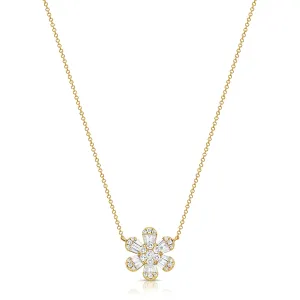 Diamond Flower Pendant Necklace in Yellow Gold