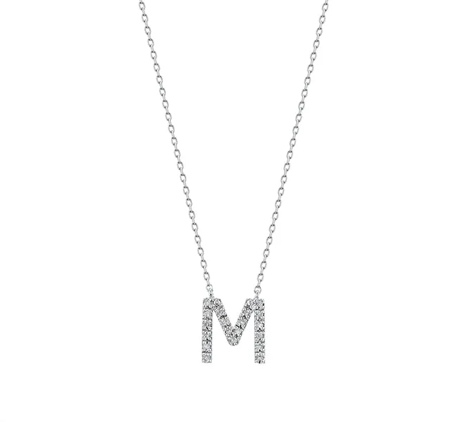 Diamond Letter "M" Necklace in Sterling Silver